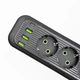 Мережевий фільтр-подовжувач 3 розетки 3xUSB-A 1xUSB-C кабель 3 м чорний з вимикачем захист від перевантаження для дому офісу комп'ютера телевізора ПК смартфону зарядка Yiwu - зображення 3