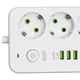 Мережевий фільтр-подовжувач 5 розеток 4xUSB-A 1xUSB-C кабель 3 м білий з вимикачем 2500 Вт захист від перевантаження для дому офісу комп'ютера ПК ТВ смартфону зарядка Yiwu - зображення 4