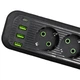 Сетевой фильтр-удлинитель 4 розетки 3xUSB-A 1xUSB-C кабель 3 м черный с выключателем 2500 Вт защита от перегрузки для дома офиса компьютера ПК ТВ смартфона зарядка Yiwu - изображение 3