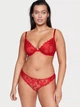 Комплект Victoria’s Secret Floral Embroidery Unlined Demi Bra +Trong Panty(Бюстгальтер +трусики)Червоний 75B+S - изображение 4