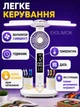 Настольная светодиодная LED лампа аккумуляторная с двумя плафонами и вентилятором с дисплеем часами календарём и термометром для учёбы работы маникюра с держателем для канцелярии ручек и телефона - изображение 8