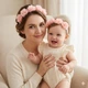 Набір для мами та доньки пов'язки на голову персикові квіти Family look - зображення 1