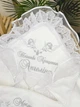 Утеплённая крыжма для девочки Family Tradition велюровая махра с вышивкой и кружевом 100х100 см белая Ангелы со звёздами - изображение 2