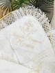 Крыжма для девочки Family Tradition велюровая махра сатин с вышивкой и кружевом 100х100 см белая Завитки - изображение 2