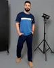 Легкий спортивный костюм мужской без утепления с футболкой и штанами двунитка 52-54 синий - изображение 1