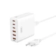 Мережевий зарядний пристрій XO L133 75W GaN, 6 портів (3×USB-C + 3×USB-A), Power Delivery + QC, швидка зарядка, адаптер живлення, білий - зображення 1