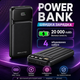 Портативный аккумулятор 20000 мА·ч, Power Bank с 4 встроенными кабелями (USB Type-A, Type-C, Micro USB, Lightning), цифровой дисплей заряда, чёрный, универсальный, компактный - изображение 1