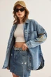 Джинсова куртка oversize з вишитими колосками синього кольору M - зображення 3