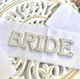 Стрічка атласна весільна для нареченої Bride біла з камінцями та бусинами 1шт - зображення 1