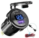 Адаптер USB зарядка в авто 48W QC 3.0+PD Type-C с вольтметром кнопкой вместо прикуривателя Blue - изображение 1