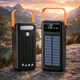 Повербанк JS-636CX 80000 мА·год Power Bank Solar із сонячною панеллю, 4×USB, LED-ліхтарем, індикатором заряду, Type-C, Lightning, Чорний - зображення 1