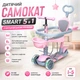 Детский трехколесный самокат Smart 5 в 1 с ручкой родительской, подножкой и защитным бортиком, пастельно-розовый - изображение 1