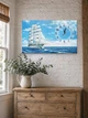 Картина на холсте MAKO Ship Sea Blue с часами 30×53 см бесшумный плавный ход кварцевый механизм 3053-007 - изображение 3