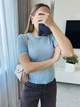 Футболка женская с кружевом голубая 42-46 с2004.2686.02 - изображение 1
