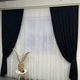 Шторы для зала готовые черные однотонные из микровелюра с тюлем на тесьме, модные современные портьеры - изображение 7