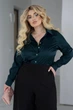 Класична шовкова жіноча сорочка однотонна вільного крою 54-56, Темно-зелений - зображення 4
