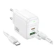 Мережевий Зарядний Пристрій Borofone BAS45A 1USB-C/1USB PD/QC 30W+Type-C to Lightning Бiлий - зображення 3