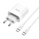 Мережевий зарядний пристрій Hoco C80A 20W PD QC3.0 USB + USB-C кабель Type-C to Lightning (1м) — White (741425) - зображення 1