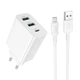 Мережевий зарядний пристрій з кабелем BOROFONE BA105A Stellar three-port charger set (Micro) (EU) White - зображення 1