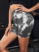 Шорти з пуш ап спортивні жіночі для фітнесу, безшовні, Tie-Dye, (сіро-білий), M - зображення 5