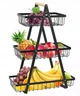 Настільна триярусна фруктівниця Triple Fruit Basket, металева корзина для фруктів та овочів з дерев’яною ручкою, чорна - зображення 1