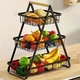 Настільна триярусна фруктівниця Triple Fruit Basket, металева корзина для фруктів та овочів з дерев’яною ручкою, чорна - зображення 2