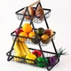 Настільна триярусна фруктівниця Triple Fruit Basket, металева корзина для фруктів та овочів з дерев’яною ручкою, чорна - зображення 3