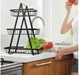 Настільна триярусна фруктівниця Triple Fruit Basket, металева корзина для фруктів та овочів з дерев’яною ручкою, чорна - зображення 5