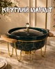 Круглый мармит 800 мл на металлическо-деревянной подставке со стеклянной крышкой / фарфоровый настольный мармит для горячих блюд / блюдо для сервировки - изображение 1
