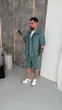Костюм мужской летний шорты и рубашка лен жатка 2XL зеленый - изображение 6