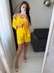 Костюм-трійка жіночий з крепу жатки з сорочкою майкою та шортами літній G&M k-129984 42-44 Колір жовтий - зображення 4