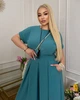 Костюм-двійка жіночий з американського крепу з блузоном та спідницею-брюками весняно-літній G&M k-130095 54-56 Розмір кольору бірюзовий - зображення 3