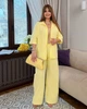 Костюм-двойка женский из льна жатка с рубашкой и широкими брюками весенне-летний G&M k-130075 58-60 Размер цвет желтый - изображение 1