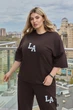 Женский летний трикотажный спортивный костюм штаны и футболка LA размер 54/56, цвет коричневий GF7838 - изображение 5