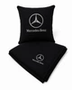 Плед и подушка в авто с вышитым логотипом MERCEDES черный флис 260г/м2 размер M - изображение 1