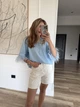 Футболка Со Съемными Перьями Голубая Женская Классическая Однотонная Oversize (392484) - изображение 7