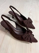 Туфли женские Meideli 2051-13 slingback лодочки с бантом на каблуке 36 коричневые - изображение 7
