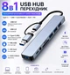 USB хаб перехідник Кардрідер Звуковая карта 8в1 з type c на usb для заряджання телефону планшета ноутбука фотоапарата usb hub роз'єм Type-C AUX MicroSD cardreader до гаджетів пристроїв на базі Android MacBook юзб 2.0 юсб 3.0 - зображення 1