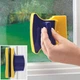 Магнитная щетка для мытья окон с двух сторон Magnetic Double side Cleaner 40мм со страховочным шнуром желто-синяя - изображение 2