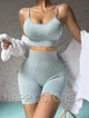 Женский спортивный костюм для фитнеса йоги, варенка топ и шорты, размер S цвет голубой топ качество 40/42 - изображение 3