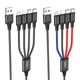 Кабель HOCO X76 USB to iP+Type-C+Type-C+Micro 2A, 1m, nylon, aluminum connectors Black+Red+Blue - изображение 3