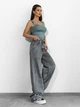 Потертые винтажные джинсы трубы wide leg с высокой посадкой ISSA PLUS WN20-734 30 темно-серые (issa2007682831173) - изображение 2