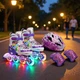 Набор роликовые коньки раздвижные Inline Skates PU свет размер 34-38 стелька 21-23,5 см с шлемом и защитой Violet/Black Фиолетовые (78456454) - изображение 2