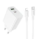 Мережевий зарядний пристрій BOROFONE BA108A Stellar PD30W+QC3.0 charger set (C to iP) (EU) White (6941991125386) - зображення 1