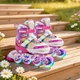 Роликовые коньки раздвижные Inline Skates PU свет размер 34-38 стелька 21-23,5 см с шлемом и защитой Розовые (73456383) - изображение 3