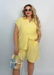 Летний однотонный женский костюм с шортами K066 L-XL (50-52) Хлопок желтый - изображение 1