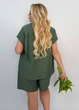 Летний однотонный женский костюм с шортами K066 L-XL (50-52) Хлопок зеленый - изображение 5