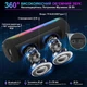 Портативный Bluetooth-колонка со светодиодной подсветкой BT5.3 Беспроводная Bluetooth-колонка с 19 режимами освещения, сабвуфером 3600 мАч, двойным стереосочетанием, FM-радио, TF-картой, USB, AUX для вечеринок, дома, улицы, путешествий - изображение 3