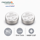 Батарейка Renata 362 (SR721SW) 2 ШТУКИ, серебряно-оксидная, 1.55V, для часов, Швейцария - изображение 1