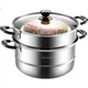 Дворівнева пароварка з нержавіючої сталі MAXCOOK 28 см, сумісна з індукційними, газовими та плитними конфорками - изображение 3